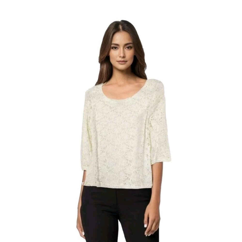 Chicos 1 Lace Blouse Womens Medium Ivory Cottage Prairie Whimsical Fairy Dainty